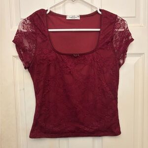 Burgundy Lacy Crop Top